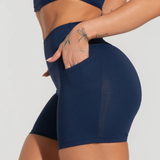 Short fitness feminino com bolsos soul azul